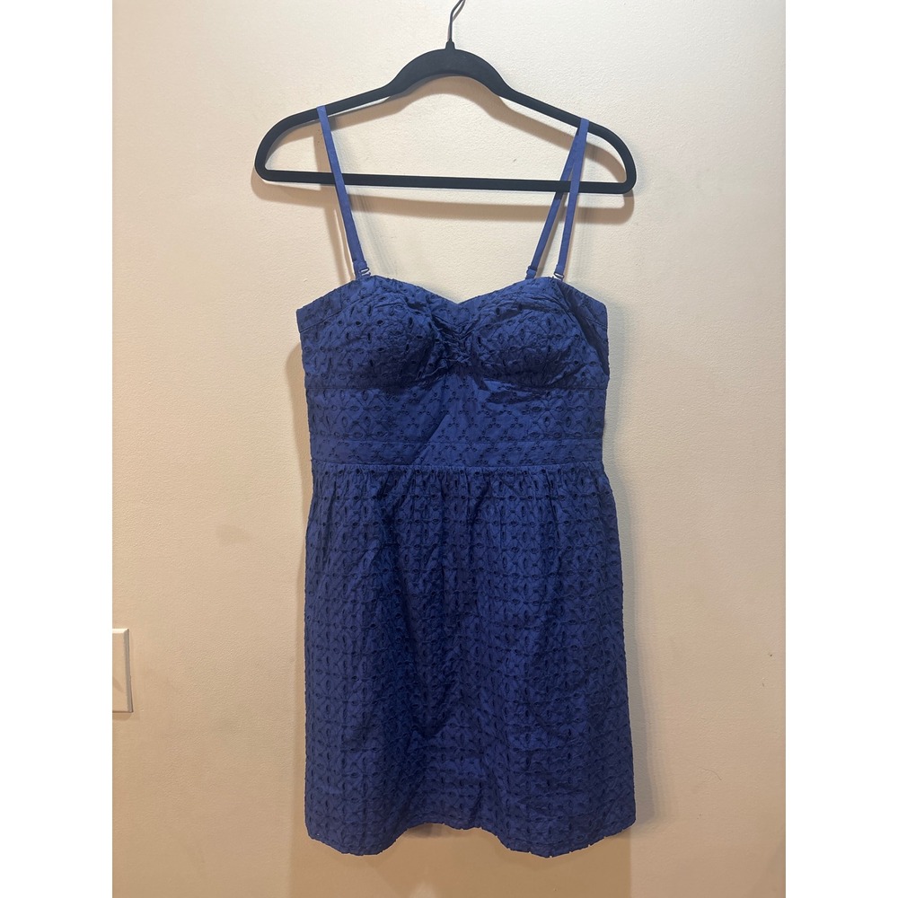 NWT Y2K American Eagle‎ Blue Eyelet Bustier Mini Dress Smocked Back Size 10
